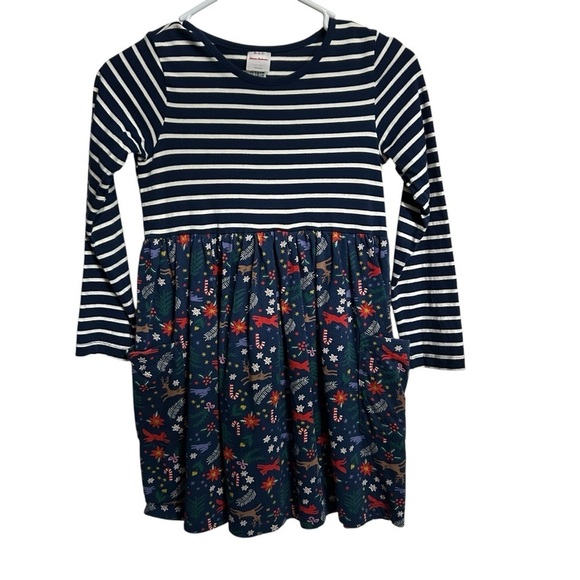 Hanna Andersson NAVY STRIPE WOODLAND HOLIDAY MIXIE PLAYDRESS DRESS Size 8 - Picture 1 of 6
